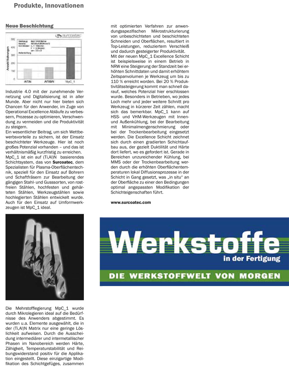 Neue Beschichtung - Bericht in "Werkstoffe in der Fertigung"